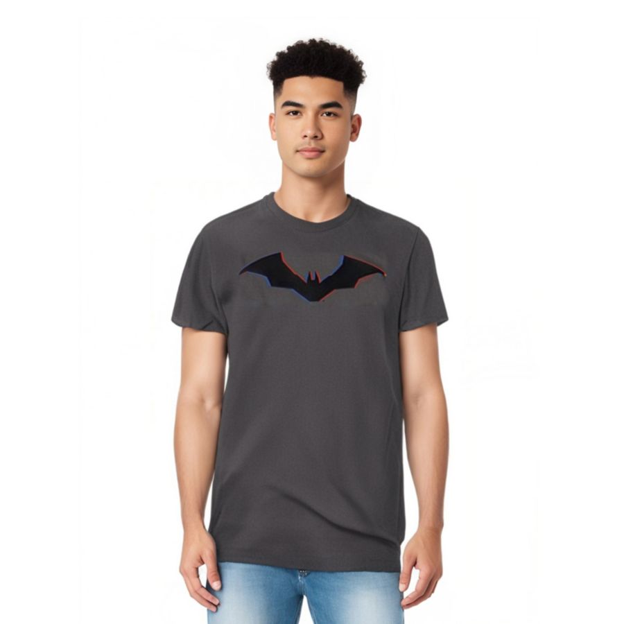 

Мужская футболка с коротким рукавом и трехцветным силуэтом летучей мыши Batman, Charcoal