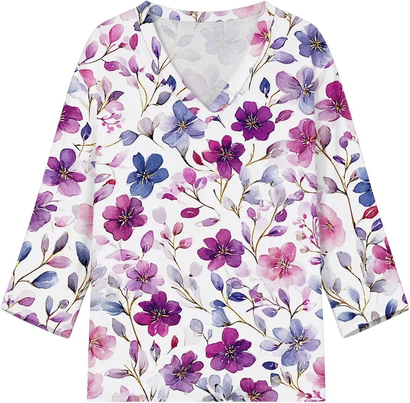 Блуза с V-образным вырезом, 3/4 рукав, женская, B289-purple Pink — фото 4