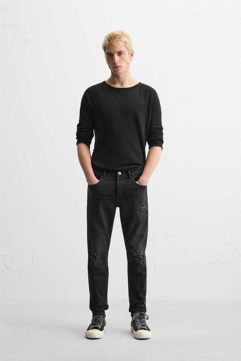 

Рваные джинсы в обтяжку ZARA, черный