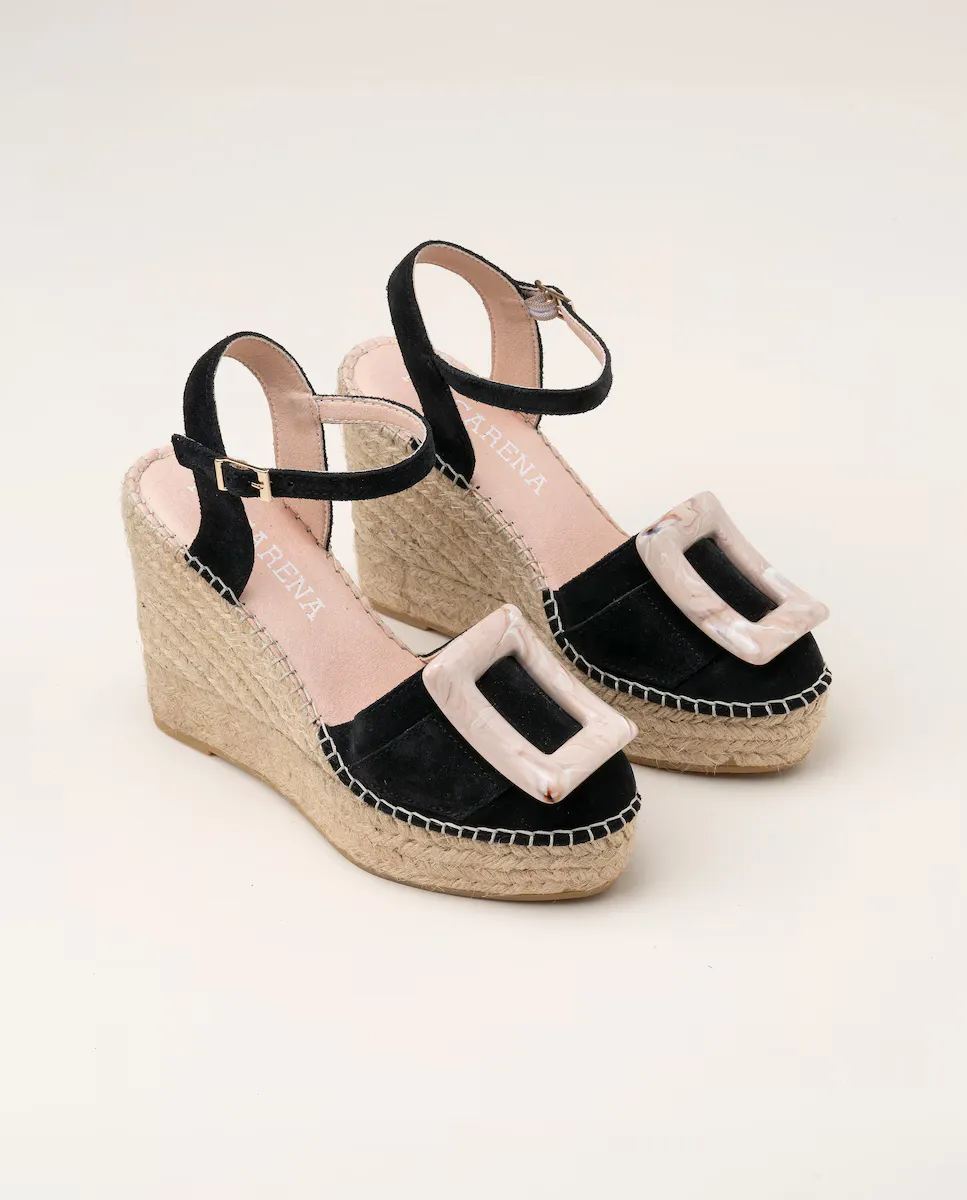 Женские эспадрильи на танкетке на платформе из замши Macarena Shoes, черный — фото 3