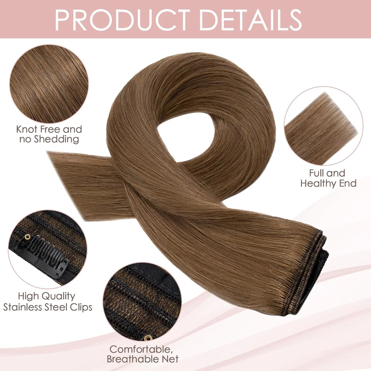 Накладные волосы на заколках от THD Silk-Co, Light Brown — фото 4