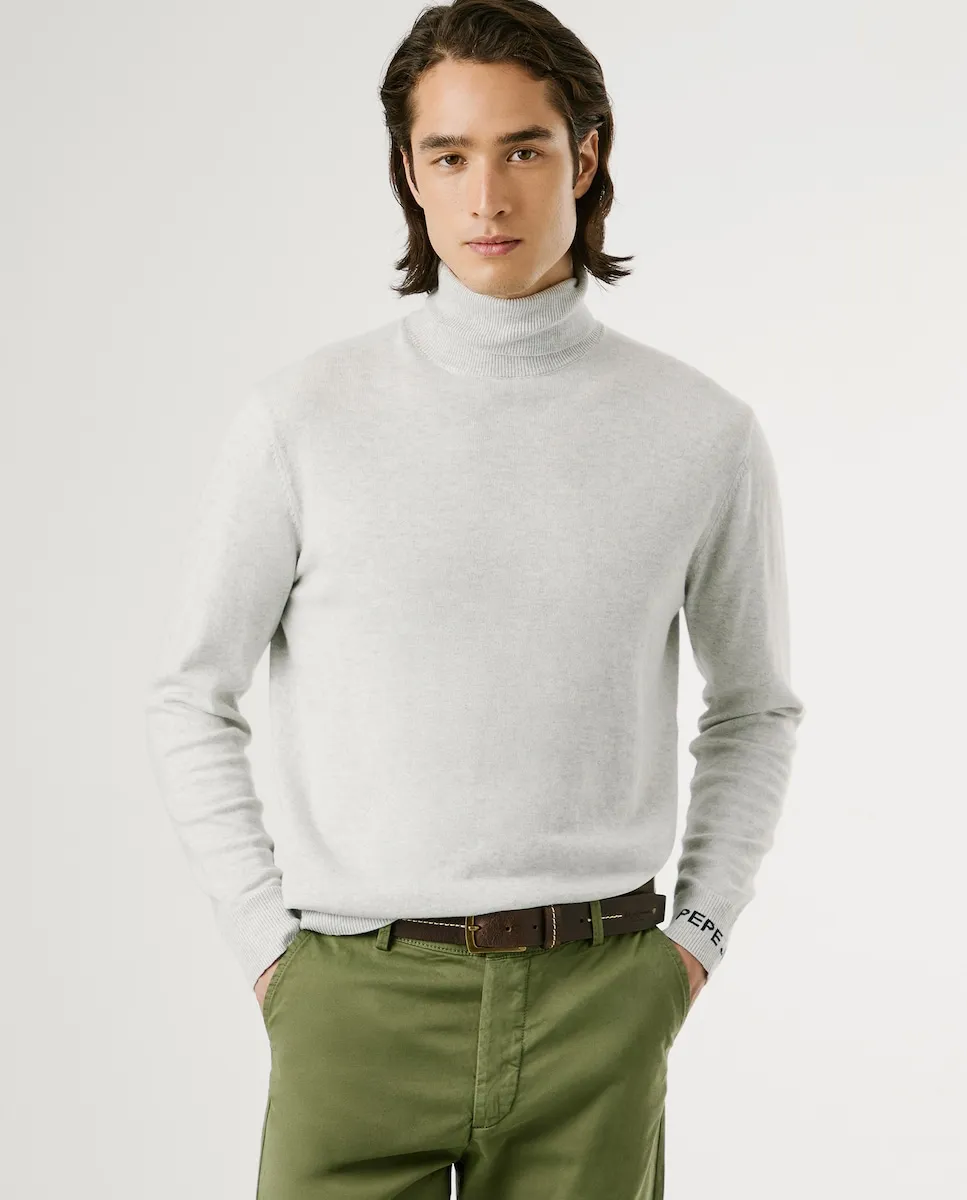 

Мужской джемпер прямого кроя с высоким воротником Pepe Jeans, светло-серый