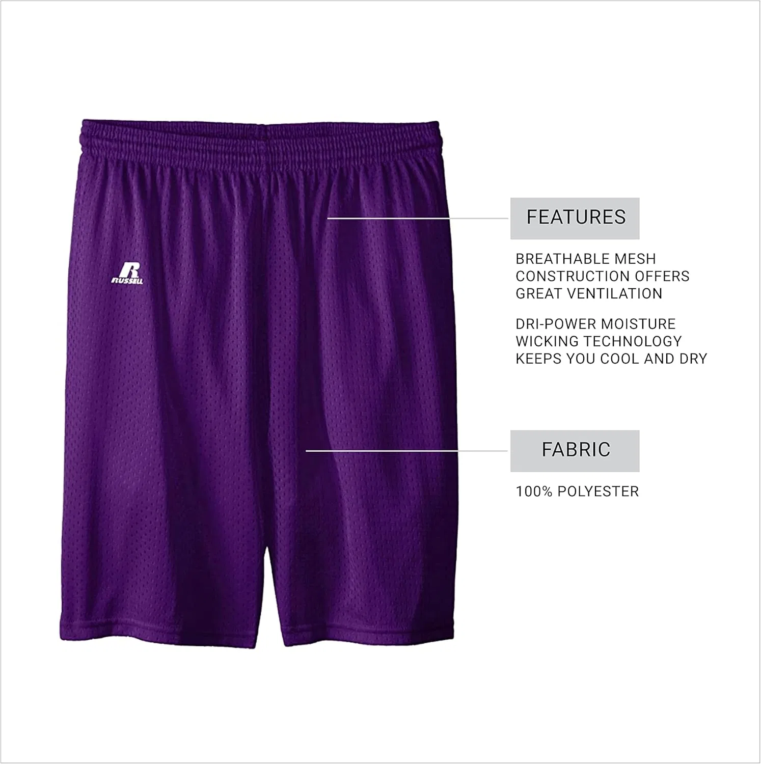 Детские сетчатые шорты Russell Athletic Big Boys' Youth, фиолетовый — фото 4
