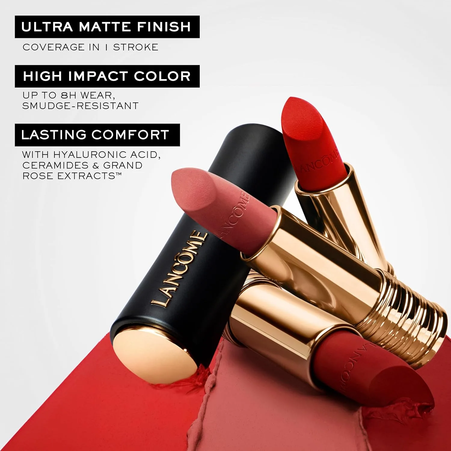 Матовая помада Lancôme L'Absolu Rouge Drama, ультраматовое покрытие, 8-часовое покрытие, керамиды, гиалуроновая кислота, экстракт розы для увлажнения и комфорта, стойкая к размазыванию., 399 Haut En Pink — фото 4