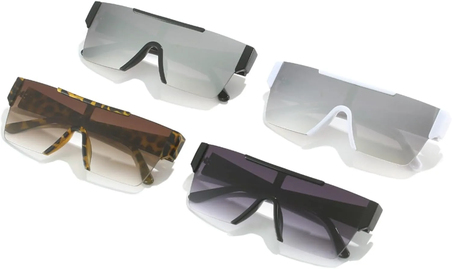 

Большие безободковые панк-солнцезащитные очки для женщин и мужчин, модные очки с серебристым зеркальным покрытием, защита от УФ-излучения UV400 VVTWSSW, Leopard-brown