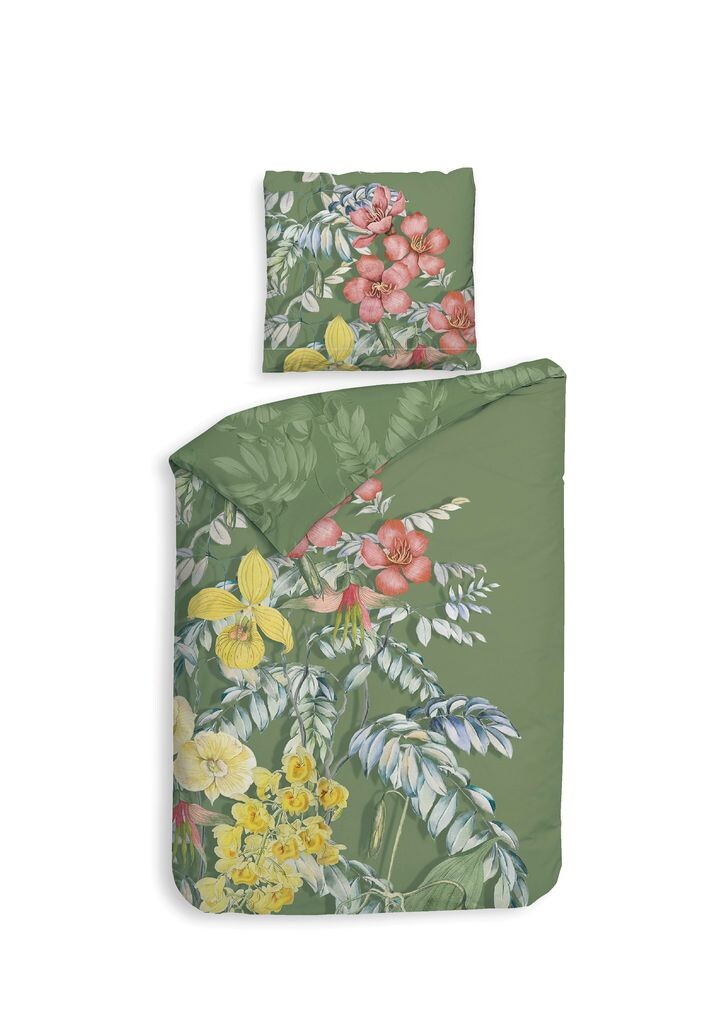 

Постельное белье Heckett & Lane Mako сатин 155x220 Jean Green цветы тропический зеленый желтый