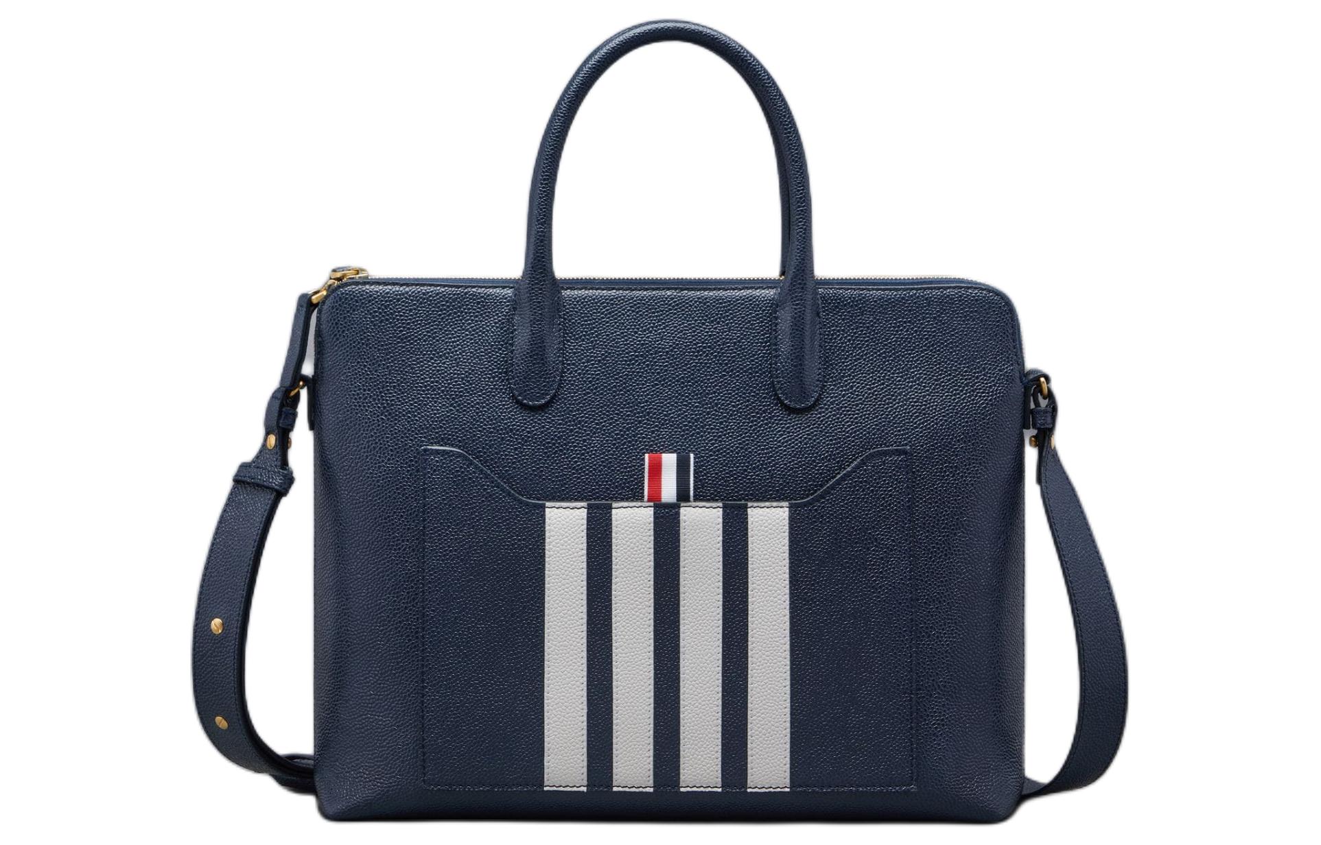 

THOM BROWNE Кожаный одноплечевой кросс-боди портфель мужской marine blue