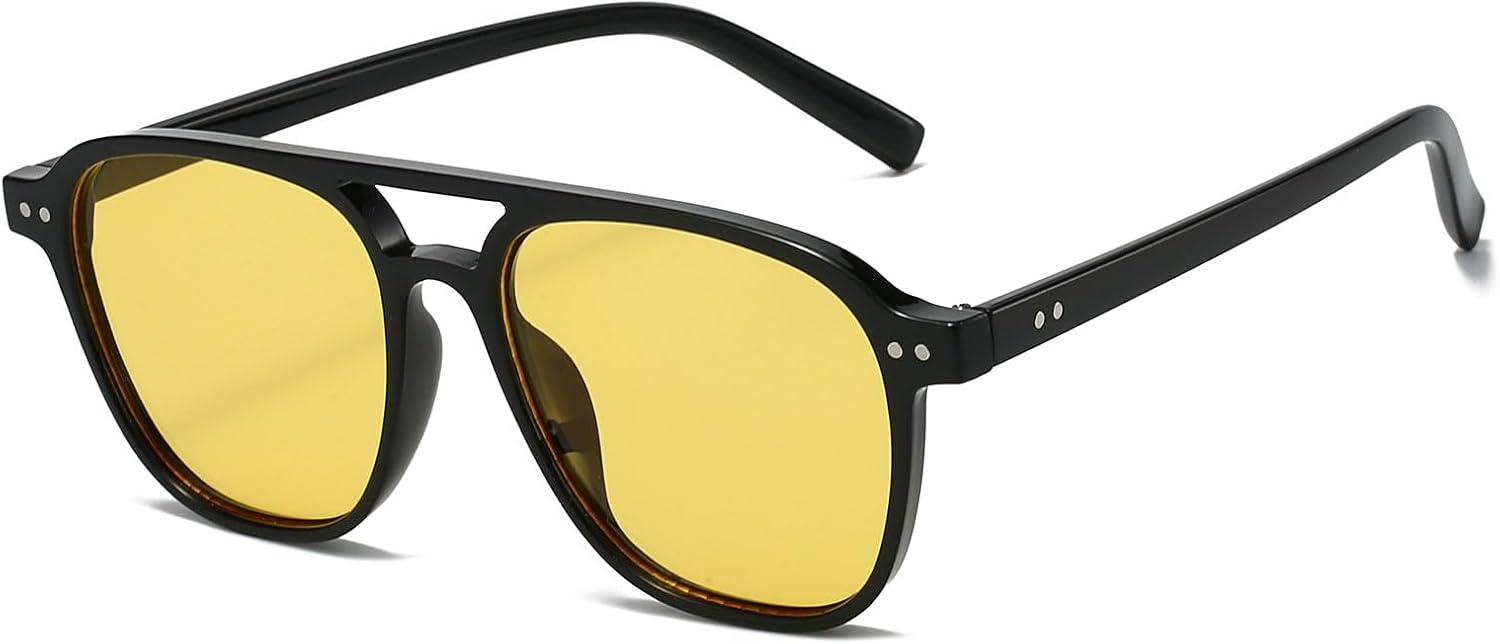 

Солнцезащитные очки YAMEIZE в стиле ретро с двойной перемычкой — для женщин и мужчин, в стиле «пилот» 70-х годов, винтажные, с защитой UV400, квадратной формы, для вождения, Black Yellow