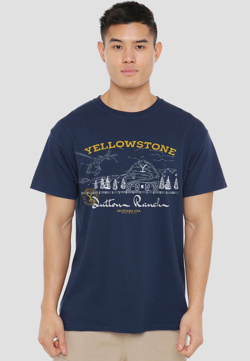 

Футболка с принтом YELLOWSTONE DUTTON RANCH HELICOPTER Cotton Soul, темно-синий