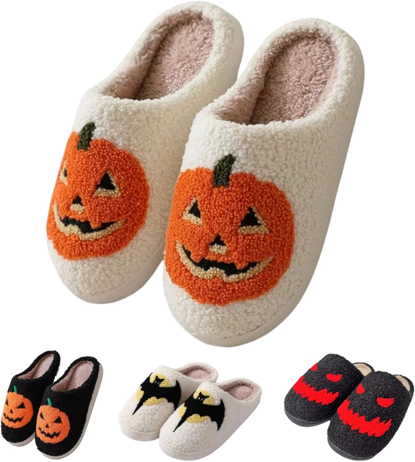 

Тапочки Lacknick из хлопка с Хэллоуинской тематикой для дома, теплые зимние, противоскользящие, забавные, с мягким пуговым дизайном, подарок для пары, белый
