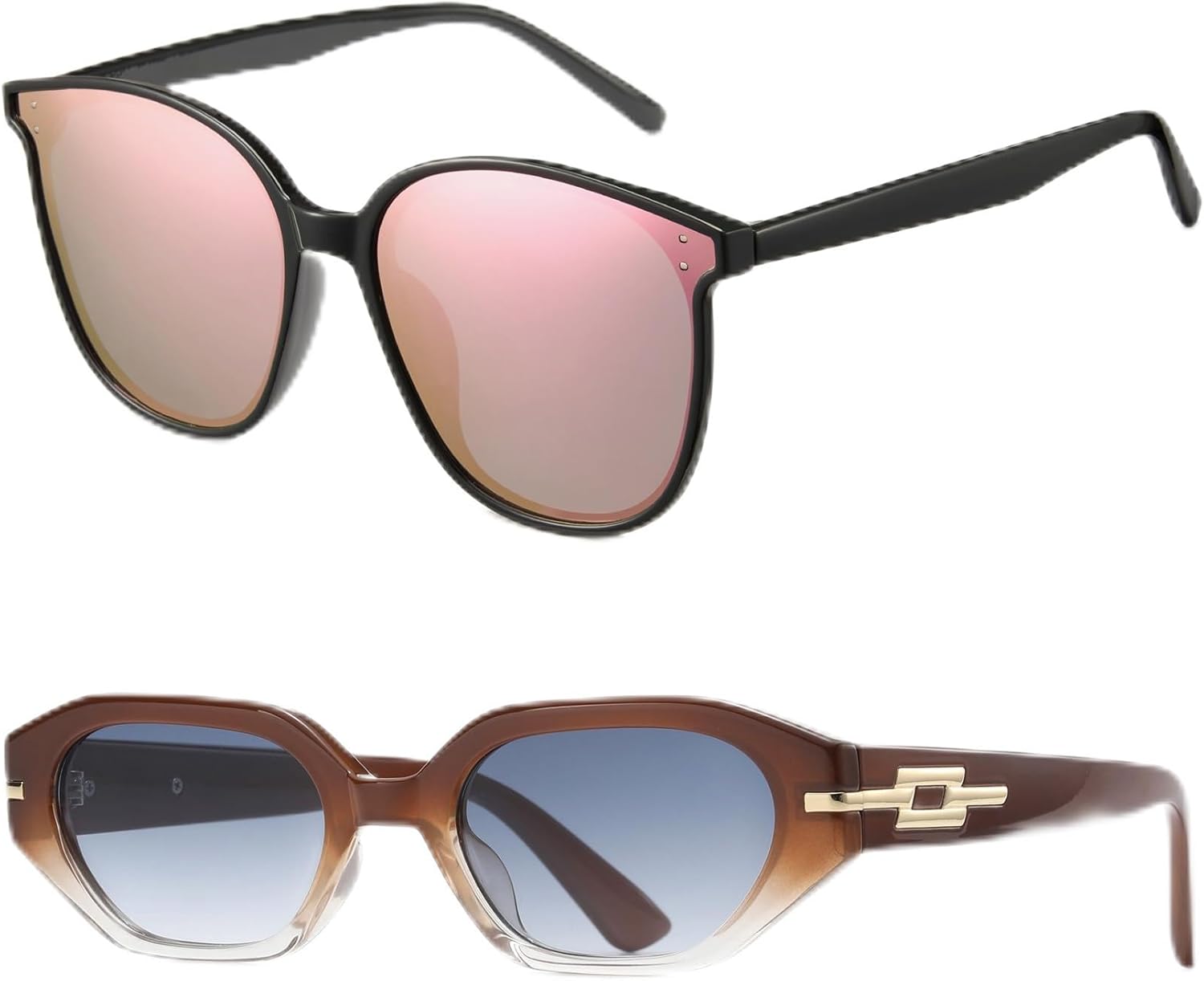 

Комплект из двух солнцезащитных очков Cyxus для женщин, модная оправа «кошачий глаз», защита от УФ-излучения, для путешествий на открытом воздухе (розовые + коричневые), Pink