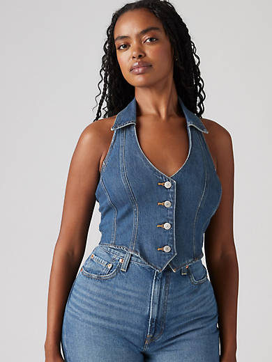 

Топ Bria Denim с бретелью через шею Levi's, цвет Cornerback - Medium Wash