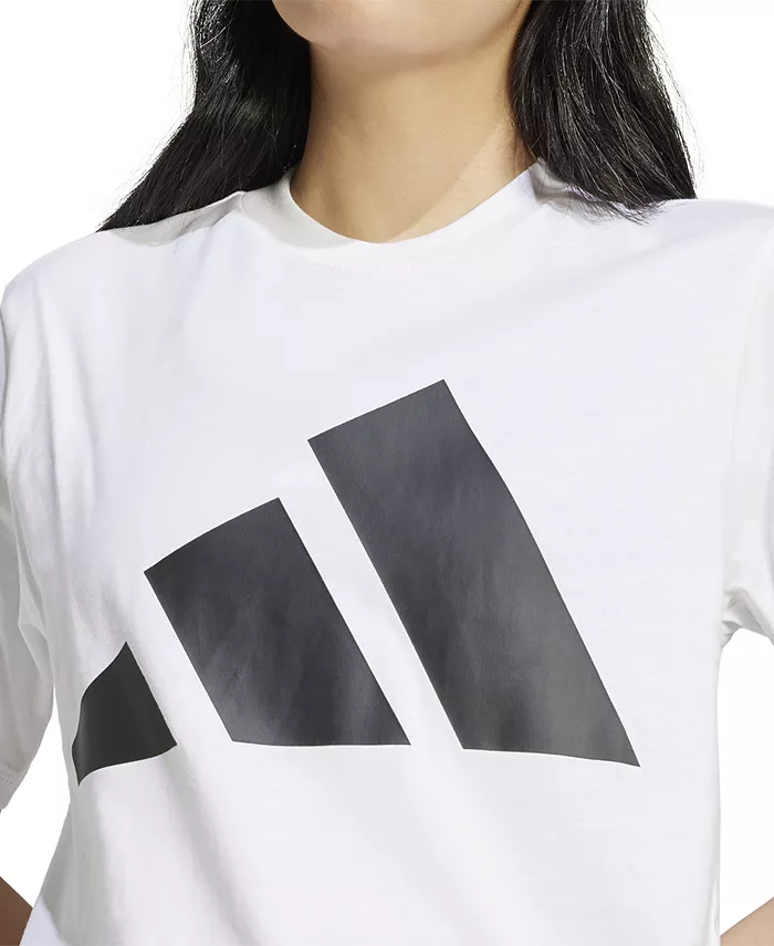 Женская хлопковая футболка Essentials с крупным логотипом adidas, белый — фото 4