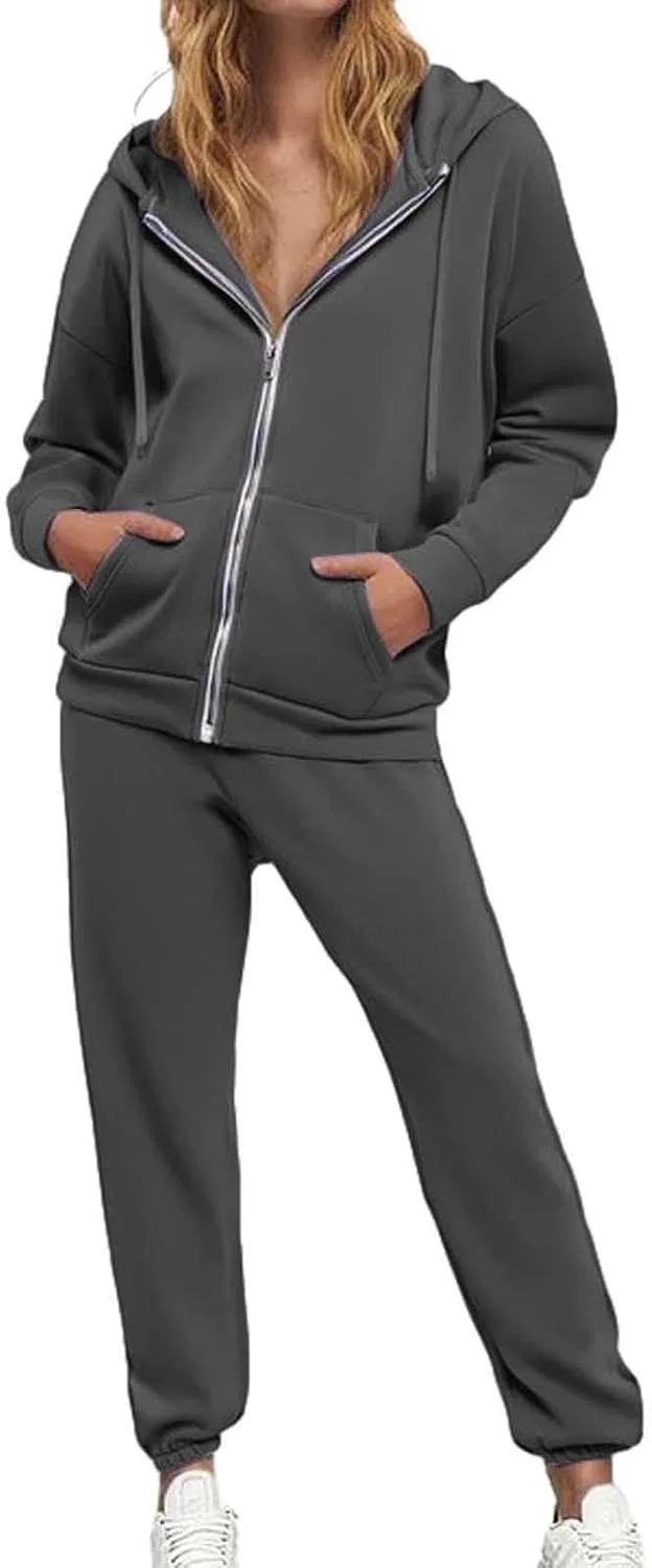 Спортивный костюм флисовый, оверсайз, худи с молнией и джоггеры, Dark Gray