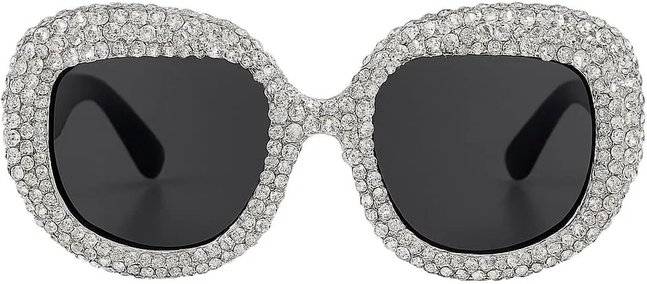 

bullabulling Модные овальные солнцезащитные очки с блестками и стразами для женщин, ретро-солнцезащитные очки с бриллиантами, солнцезащитные очки для вечеринок, White