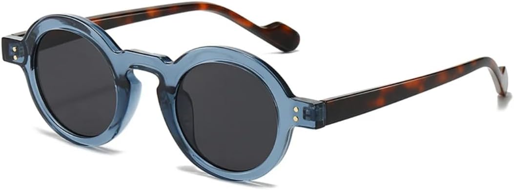 

Ретро маленькие круглые солнцезащитные очки для женщин, модные, с прозрачными линзами цвета океана, защита от УФ-излучения UV400, мужские, с заклепками, в стиле панк UUPTTPL, Blue Leopard Gray