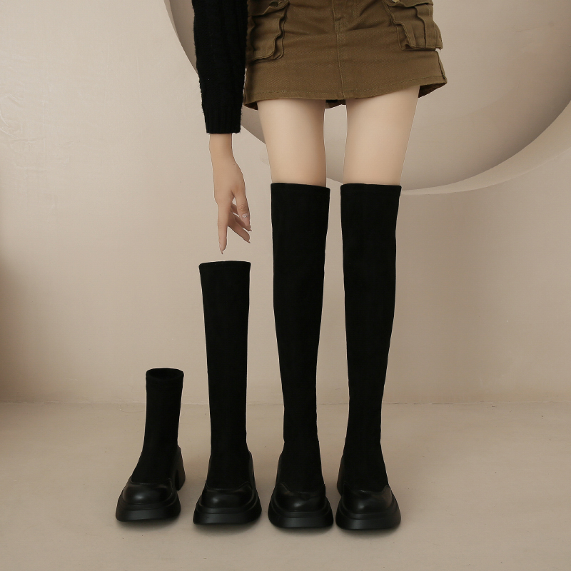 Take the Qin Черно-коричневые женские ботильоны Over the knee высотой 15 см на каблуке 6,5 см, цвет Brown Ankle Boots 15cm — фото 4