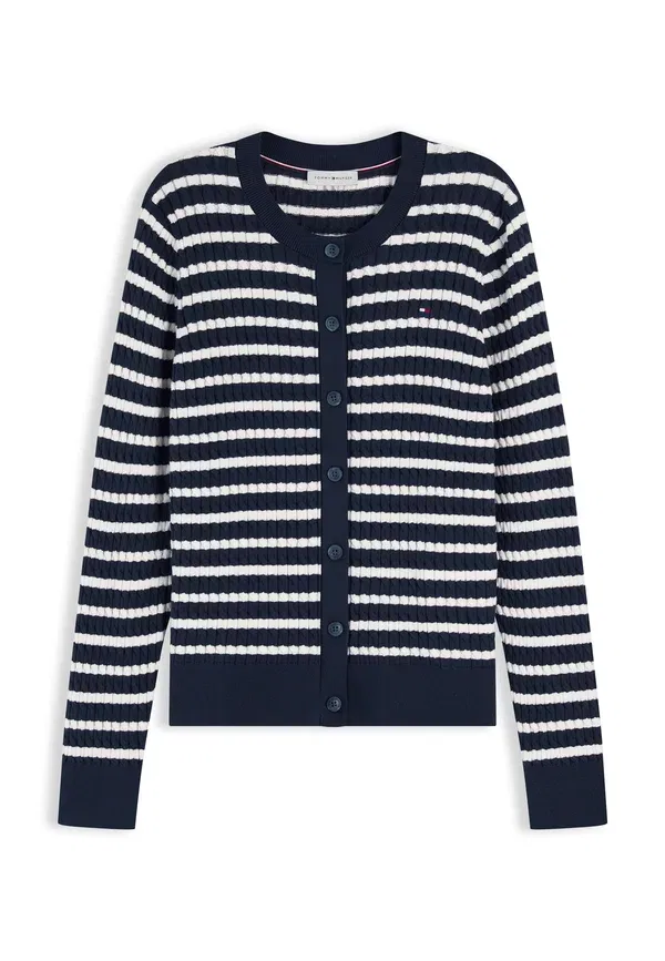 Кардиган Tommy Hilfiger Cable Knit Crew Neck, темно-синий/слоновая кость — фото 4