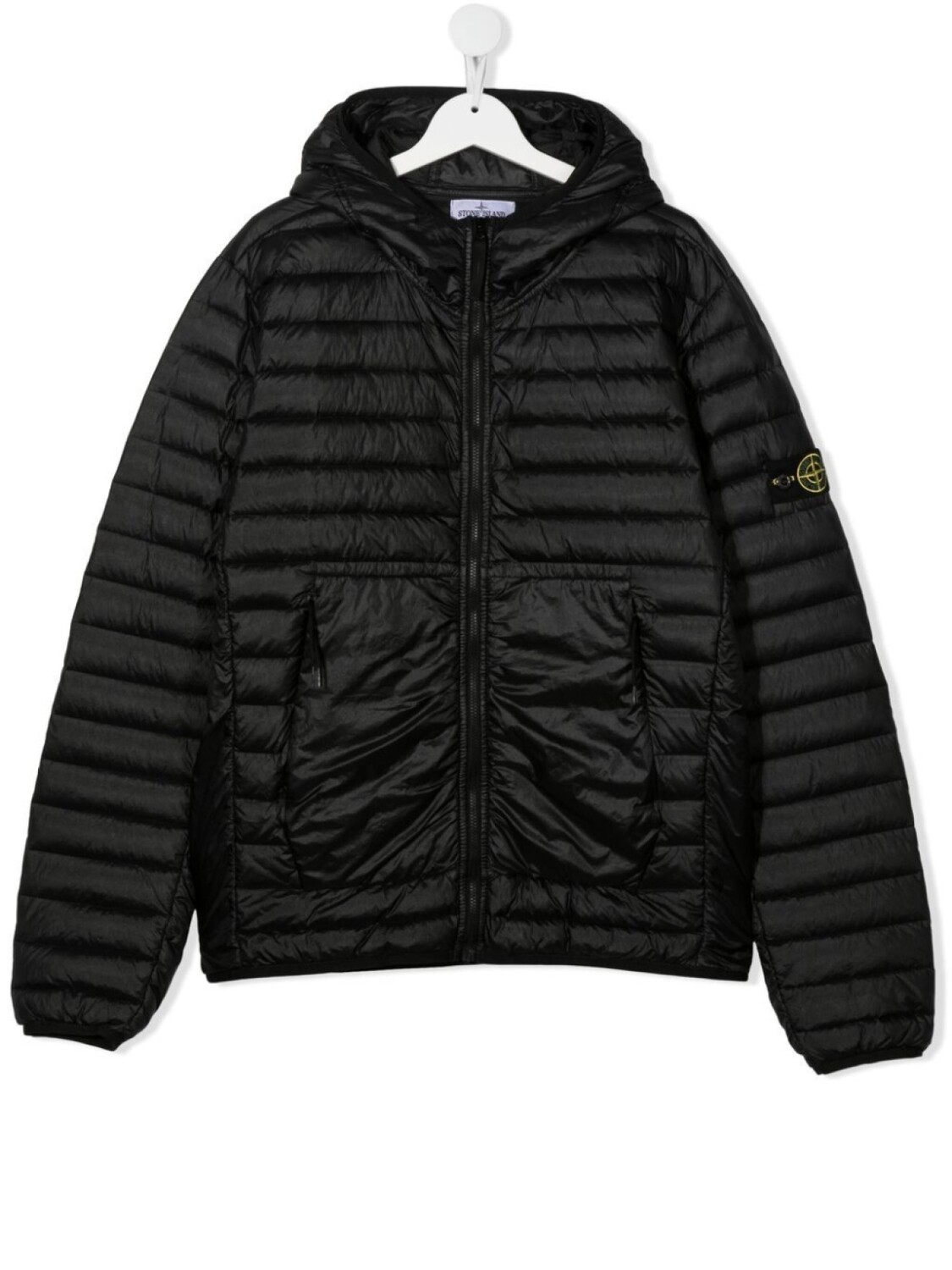 

Пуховик с капюшоном и нашивкой-логотипом Stone Island Junior, черный