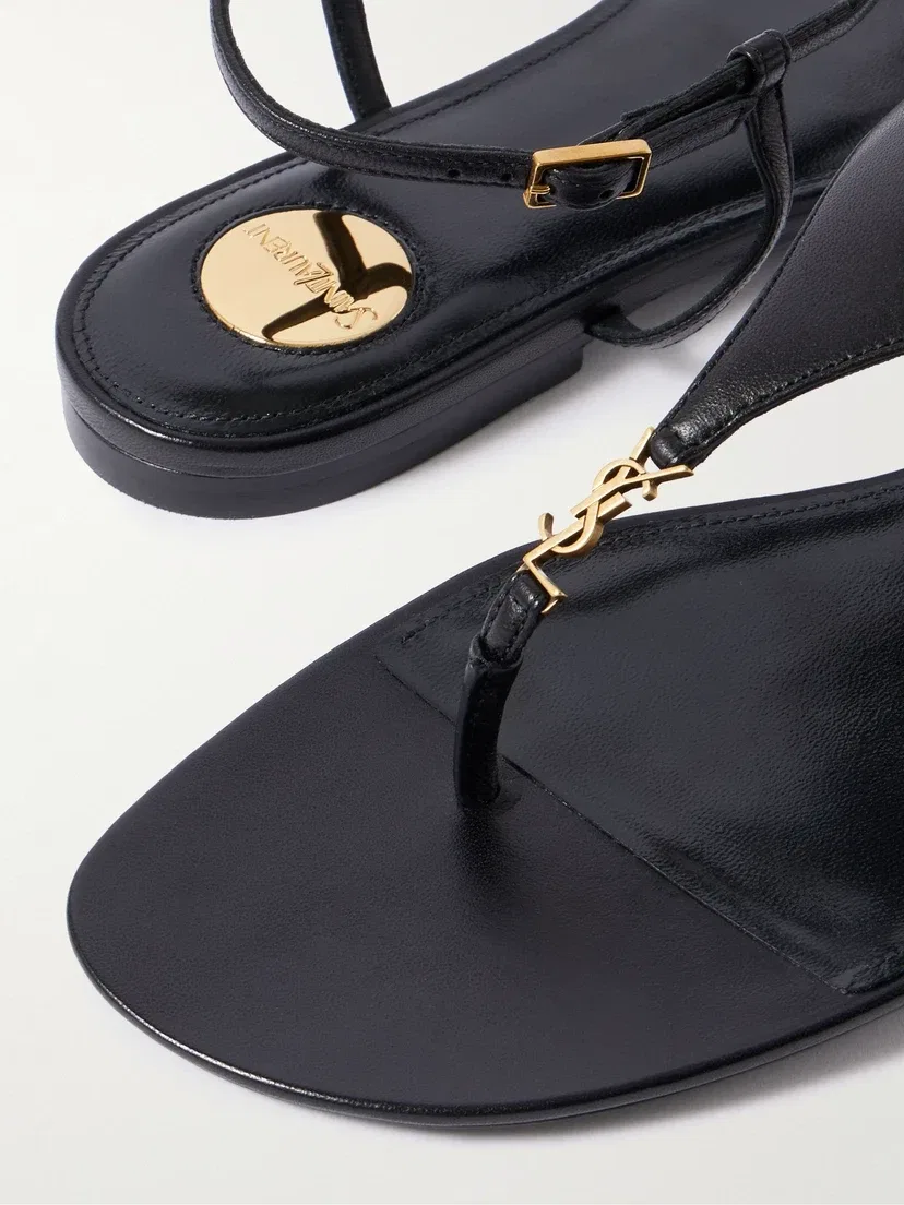 Кожаные сандалии-слингбэки Cassandra с украшением в виде логотипа SAINT LAURENT, черный — фото 4