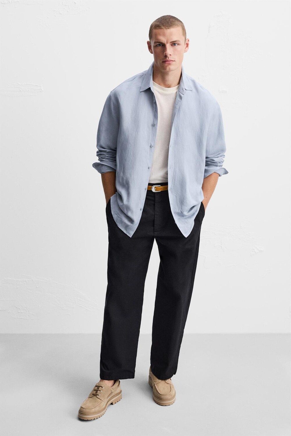 Кожаные туфли ZARA, бежевый