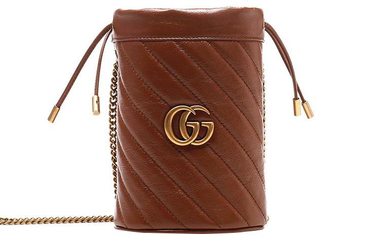 

GUCCI Кожаная ведерка через плечо на плечо женская темно-коричневая