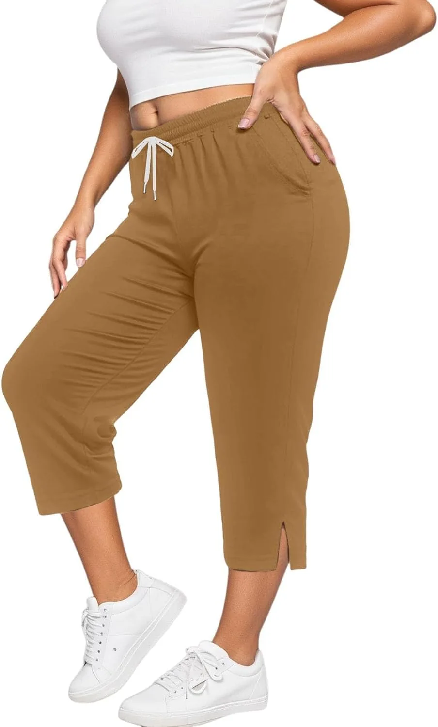 

Плюс сайз капри для женщин Casual с разрезами по бокам и карманами HGps8w