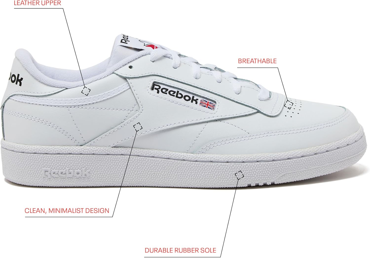 Мужские кроссовки Reebok Club C 85, повседневная спортивная обувь белого цвета для мужчин — фото 3