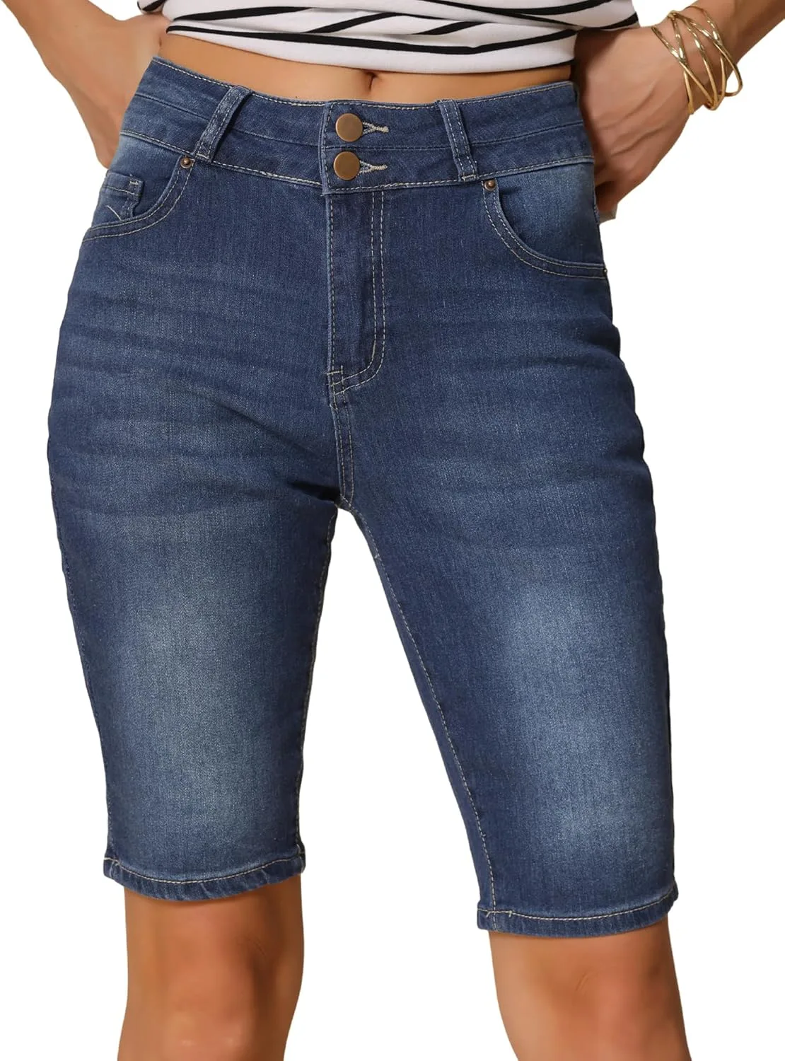 

Allegra K женские джинсовые шорты bermuda с застежкой на пуговицу