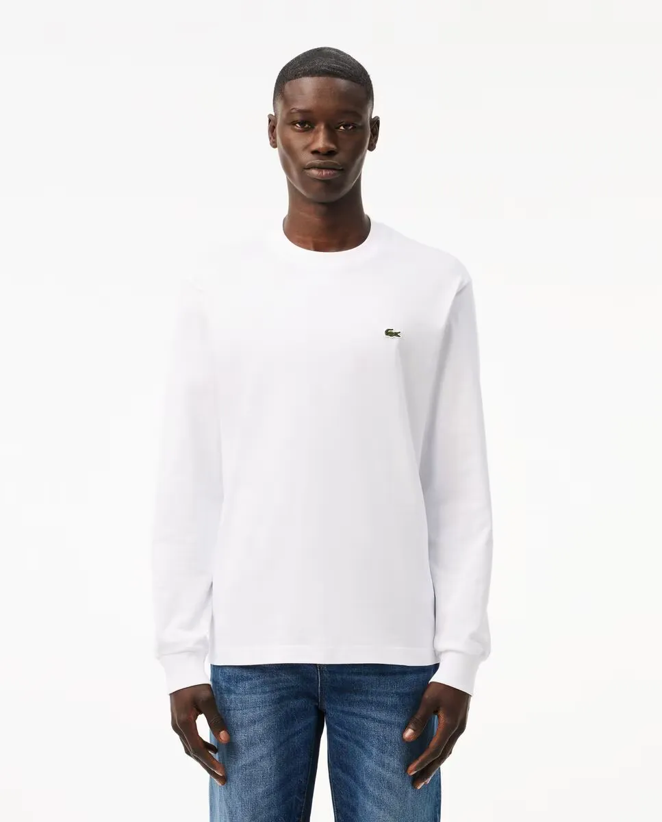 

Хлопковая трикотажная мужская футболка с длинным рукавом Lacoste, белый
