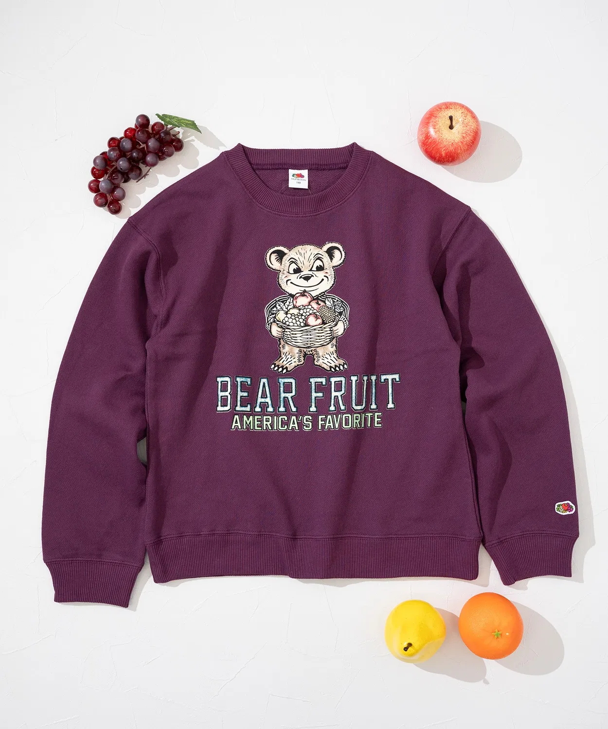 Свитшот детский с принтом медведя и фруктов Fruit of the Loom хлопок 100% фиолетовый