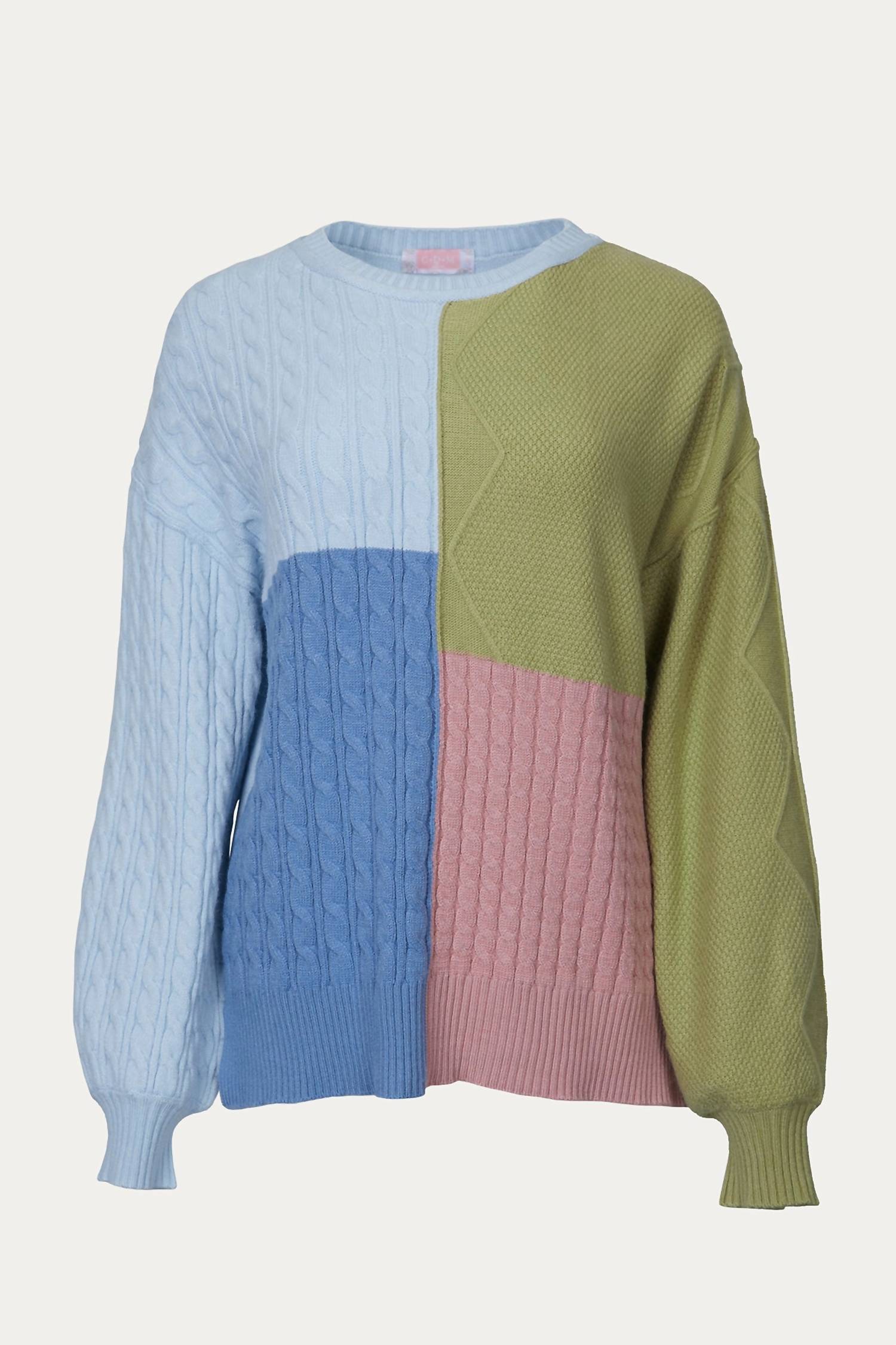 

Свитер с цветными блоками, вязка косами, коричневый/кремовый ESLEY COLLECTION