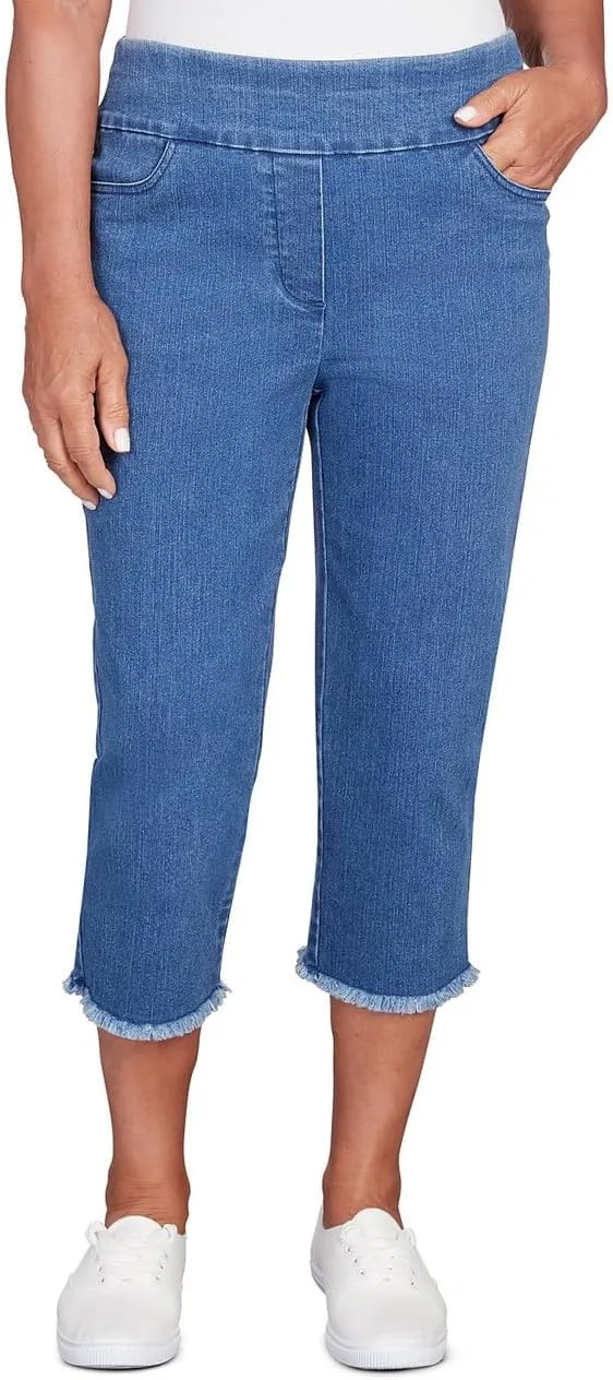 

Alfred Dunner Women's Classics Neutrals Superstretch Denim Fringe Capri Pant