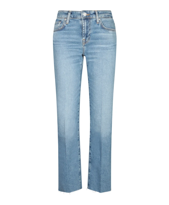 

Синие джинсы с рваным краем и прямым кроем. 7 For All Mankind, синий