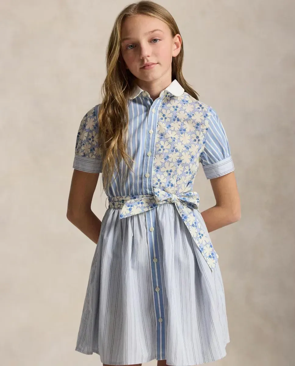 Детское платье из хлопка с многоцветным принтом Polo Ralph Lauren, светло-голубой — фото 2