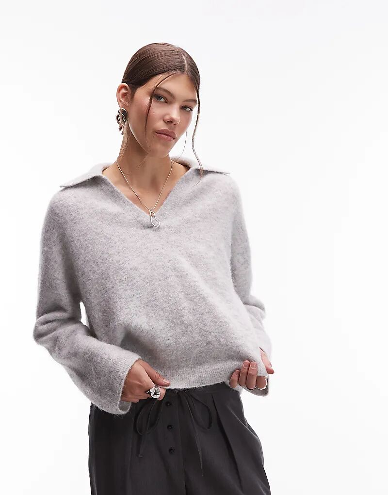 

Вязаный джемпер ARKET из альпаки и шерсти с воротником-поло в сером меланжевом цвете