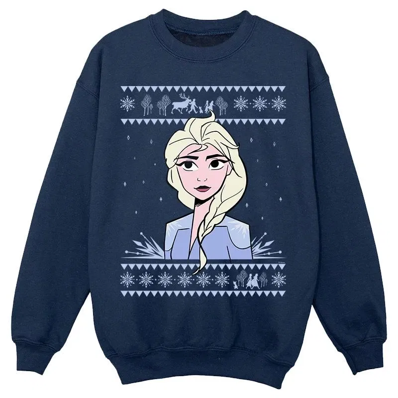 Свитшот для девочек с принтом Disney Frozen 2 Elsa, темно-синий — фото 2