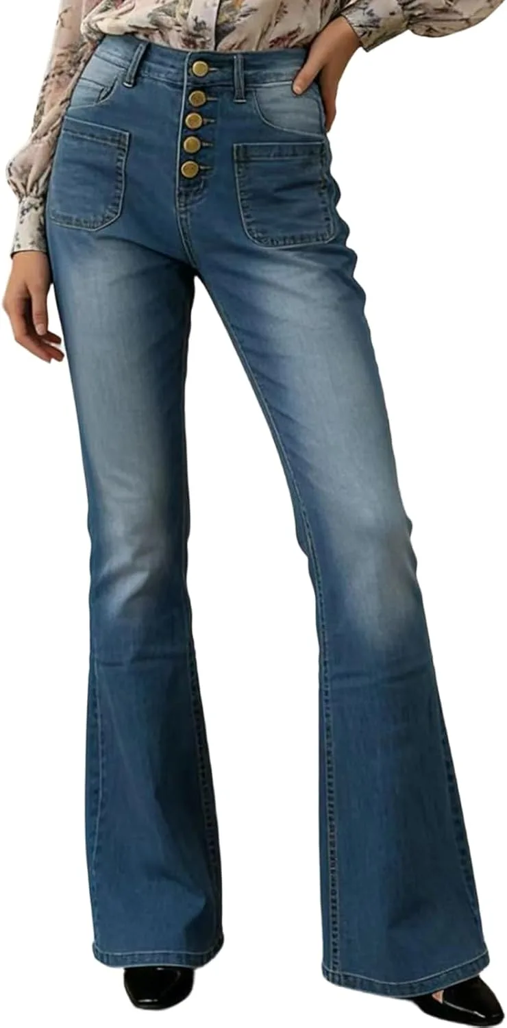 

Женские джинсы flare с высокой талией и эластичным материалом