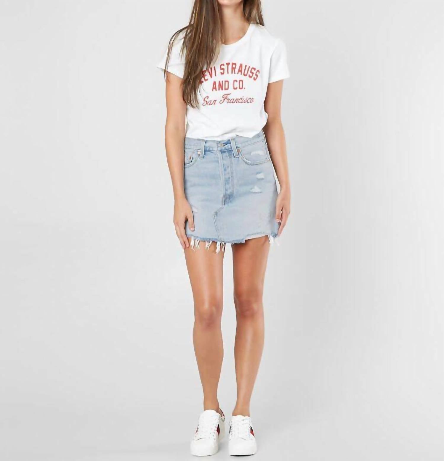 

Джинсовая мини-юбка из хлопка с необработанным краем синего цвета Levi's