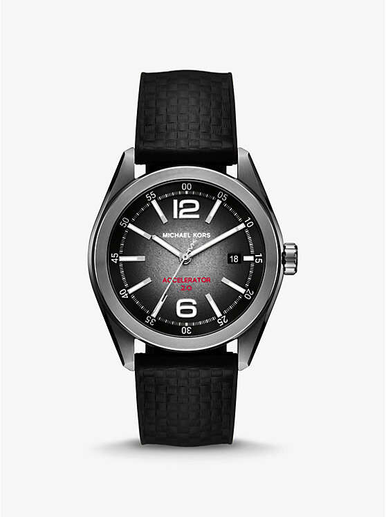 

Крупные часы Accelerator 2.0 из оружейной стали и текстурированного силикона Michael Kors, черный