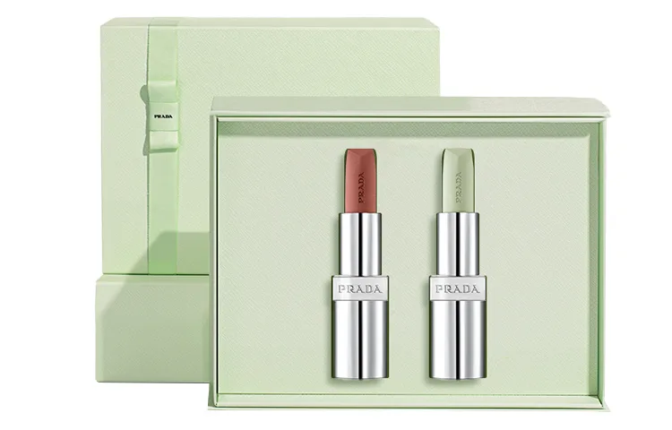 PRADA Набор помад Double Lipstick Box Limited Edition, легко наносится, натуральный, стойкий, B101 Nude Brown+U000 Lip Balm