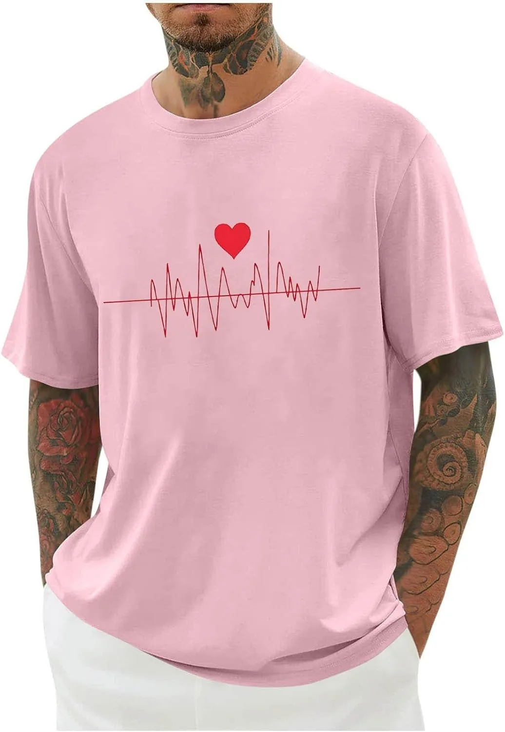 

Мужская футболка Valentine's Day с принтом ECG, свободный крой, короткий рукав