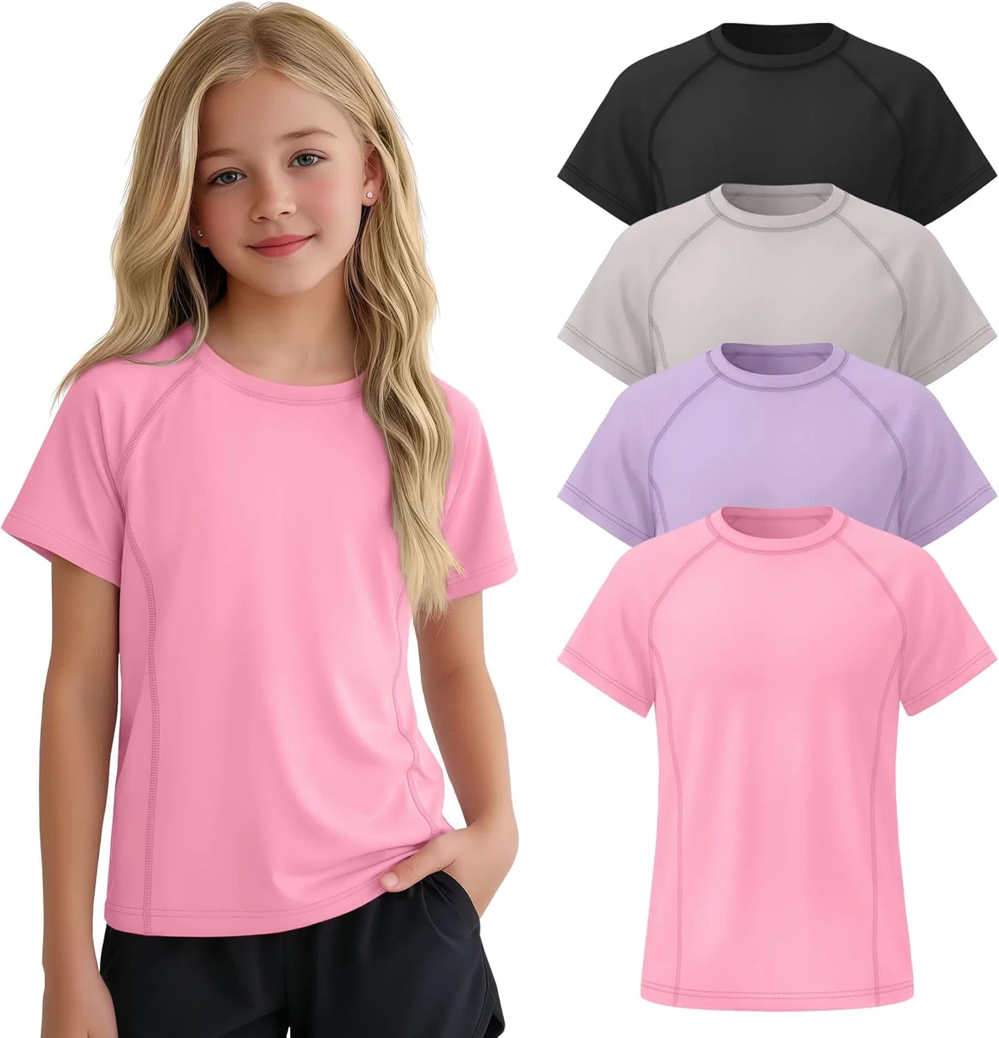 Детские спортивные футболки 4 шт, LessonZoo, Pink, Taro Purple, Light Gray, Black