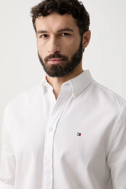 Классическая рубашка из эластичного хлопка Tommy Hilfiger, белый — фото 4