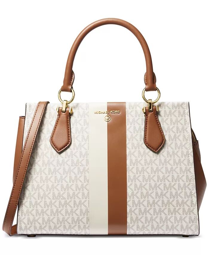 

Сумка-портфель в полоску с логотипом Marilyn средней длины Michael Kors, серый