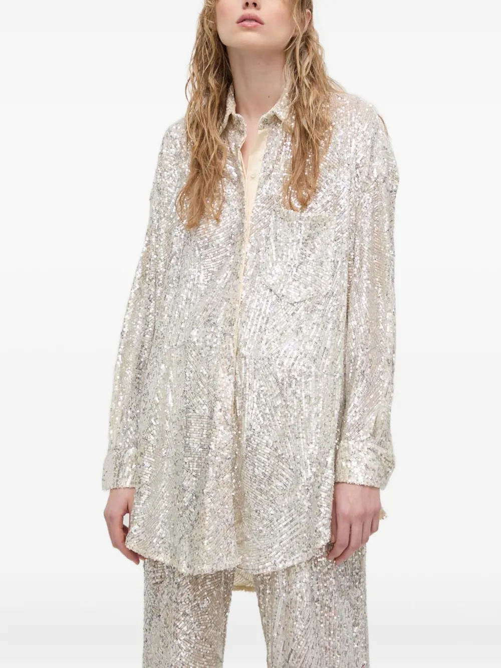 

Блузка с длинными рукавами, украшенная пайетками Aniye By, бежевый