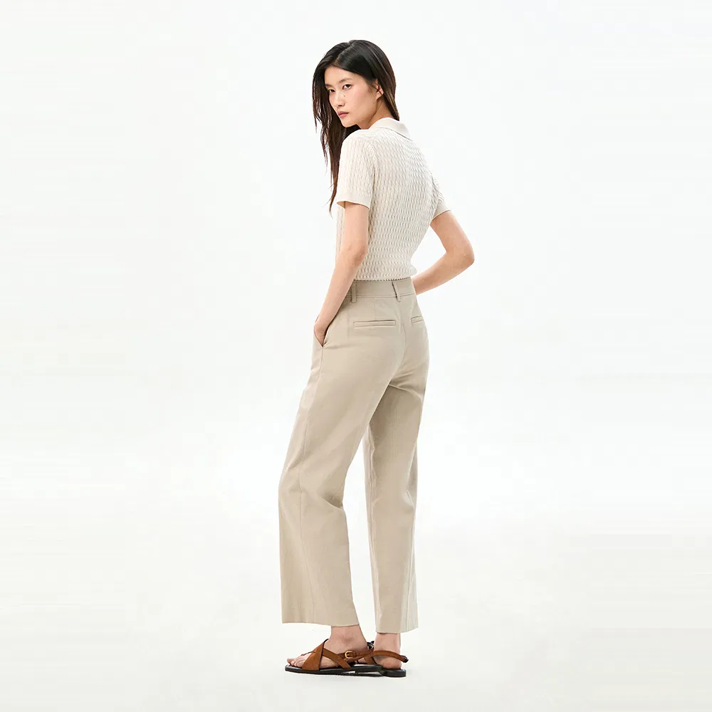 Женские полуширокие слаксы под лён бежевые от Tommy Hilfiger Women — фото 2