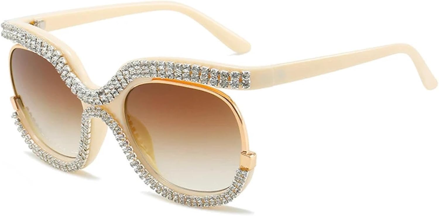 

Женские солнцезащитные очки со стразами, модные, в большой оправе, с бриллиантами и кристаллами, увеличенного размера, защита от УФ-излучения UV400 TVTBBVV, C4beige-brown