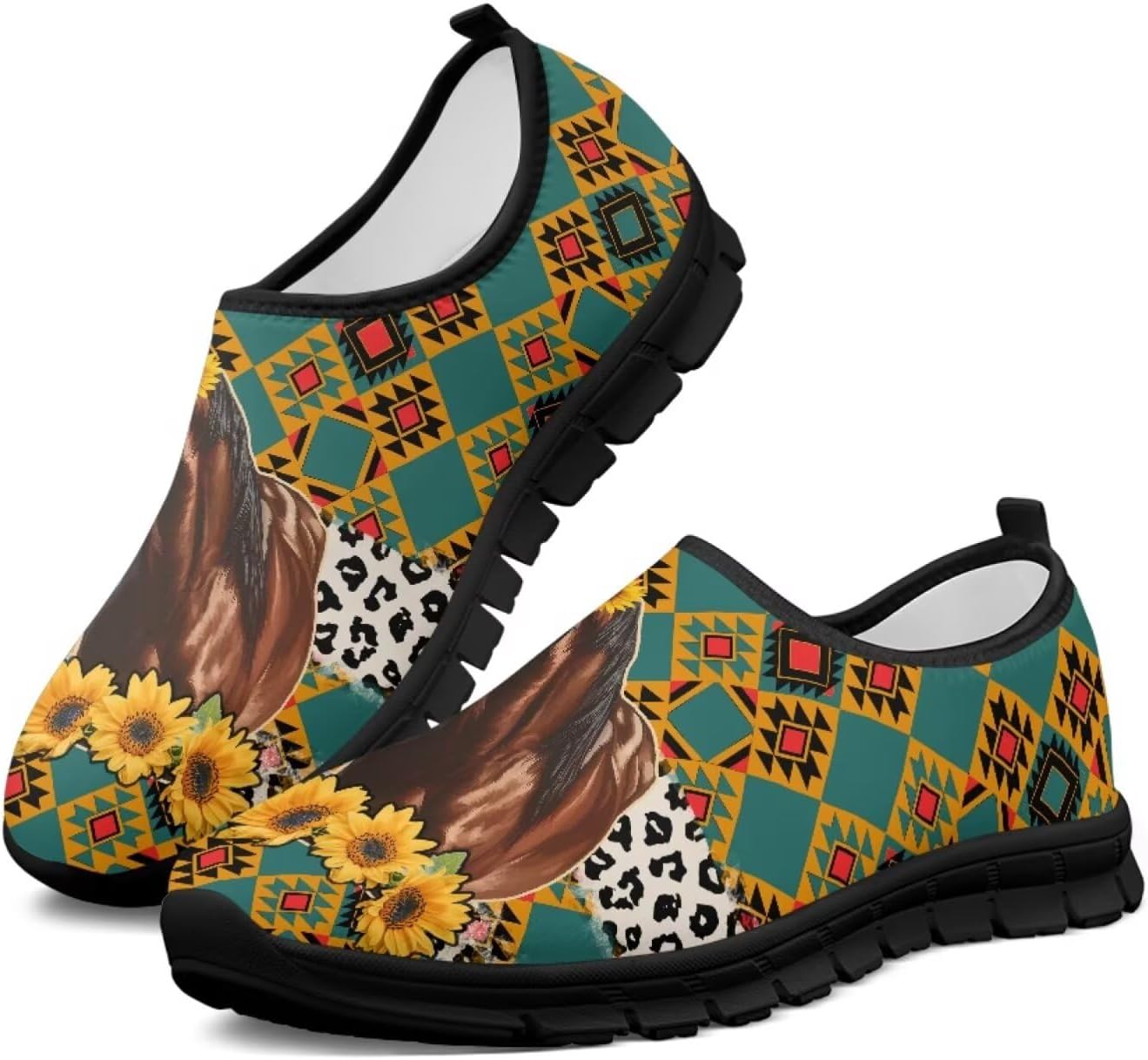 

Мужские слипоны-лоферы без шнурков с 3D-принтом Hsaiyjsp, Aztec Ethnic Sunflowers Horse