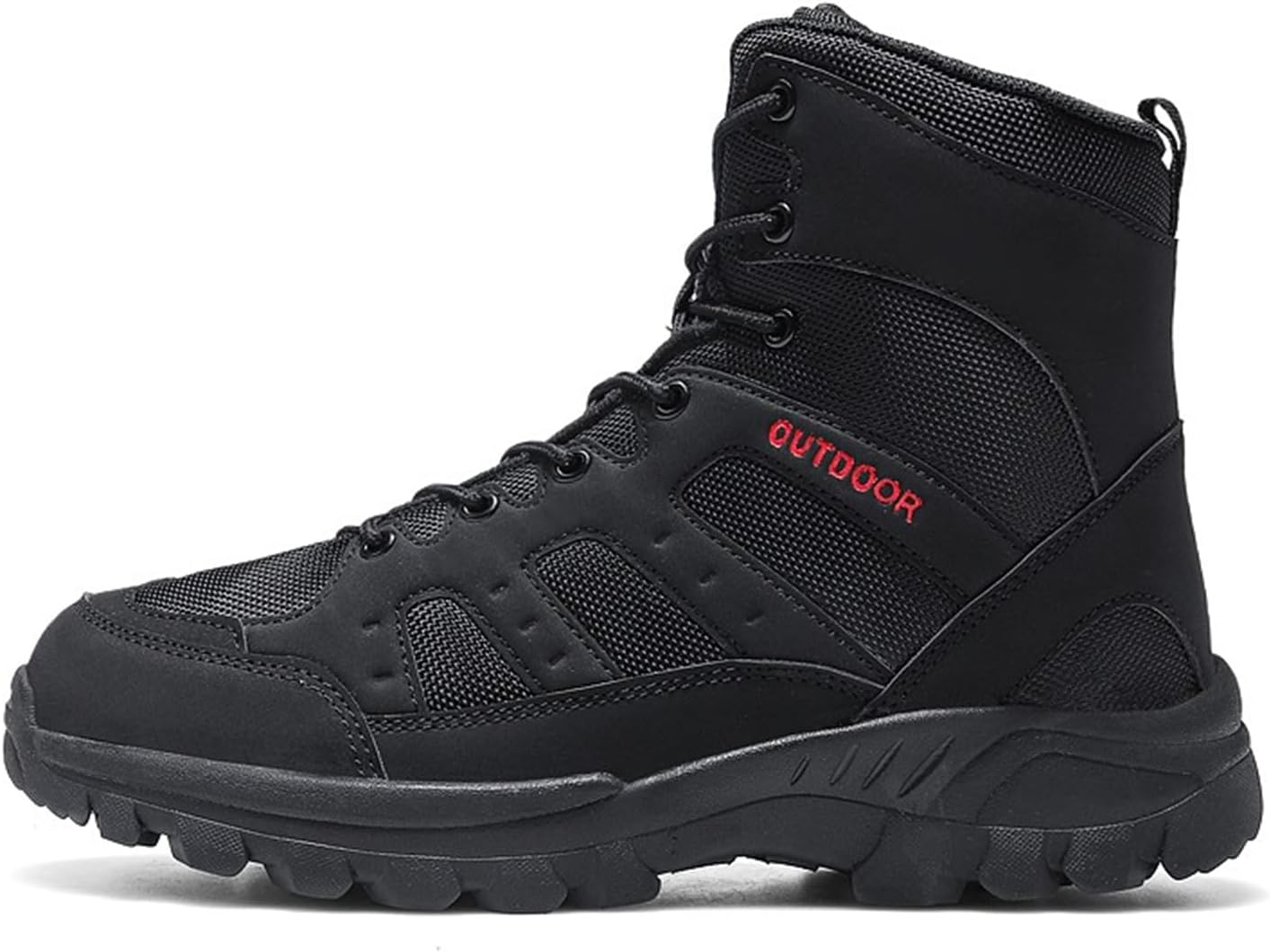 

Мужские высокие военные тактические ботинки на шнуровке с кожаными дышащими сетчатыми вставками, защитным усиленным носком и прочной противоскользящей подошвой, предназначенные для походов, треккинга и активного отдыха на природе Tengfeifly, чер...